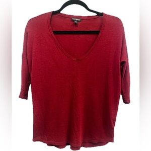 Express Women’s Burgundy V-Neck Criss Cross Ladder Sleeves Relaxed T-Shirt XS
